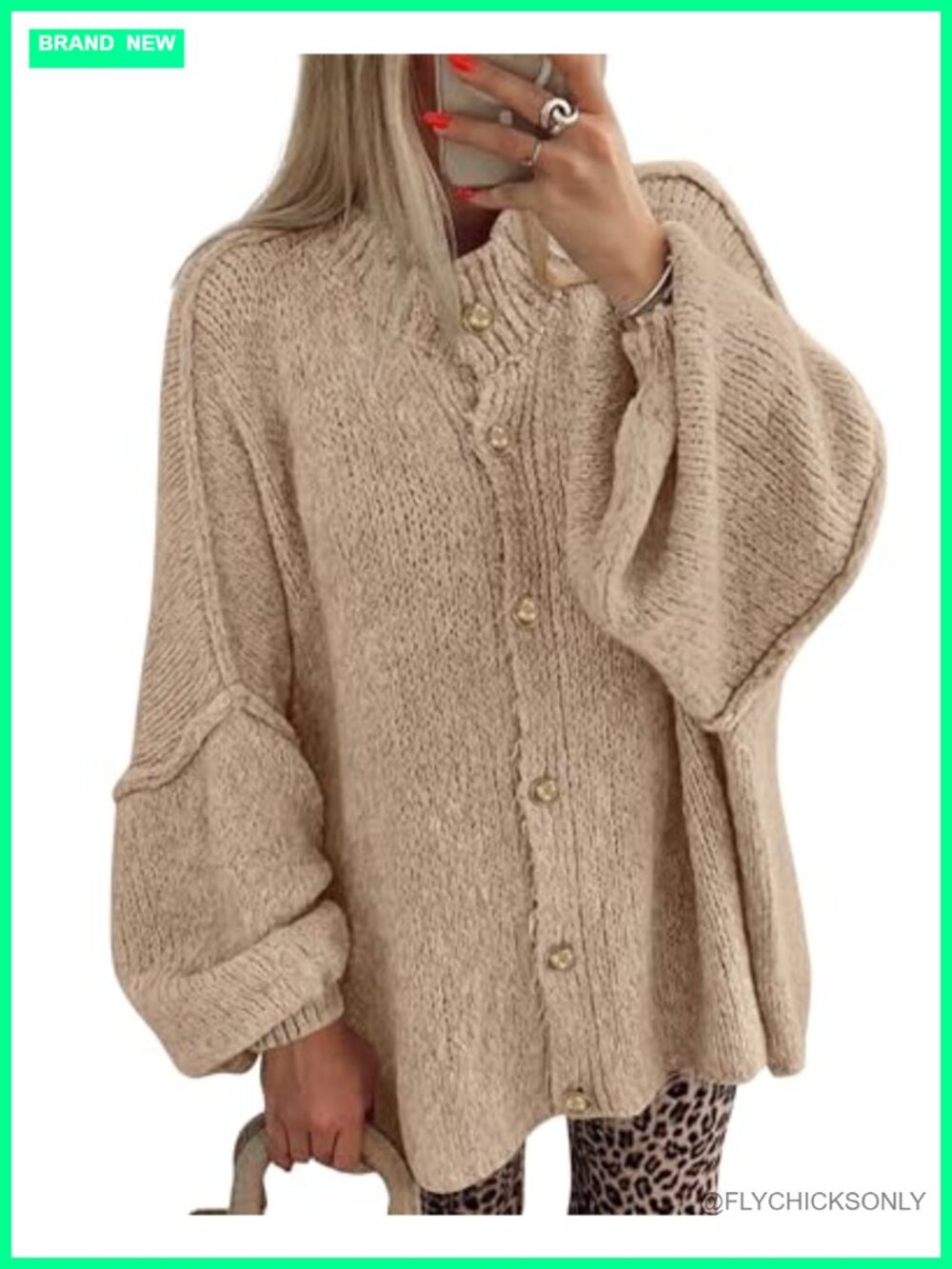 Oversized Button Down Cardigan Sweater Polyester Acrylic Stretch Knit